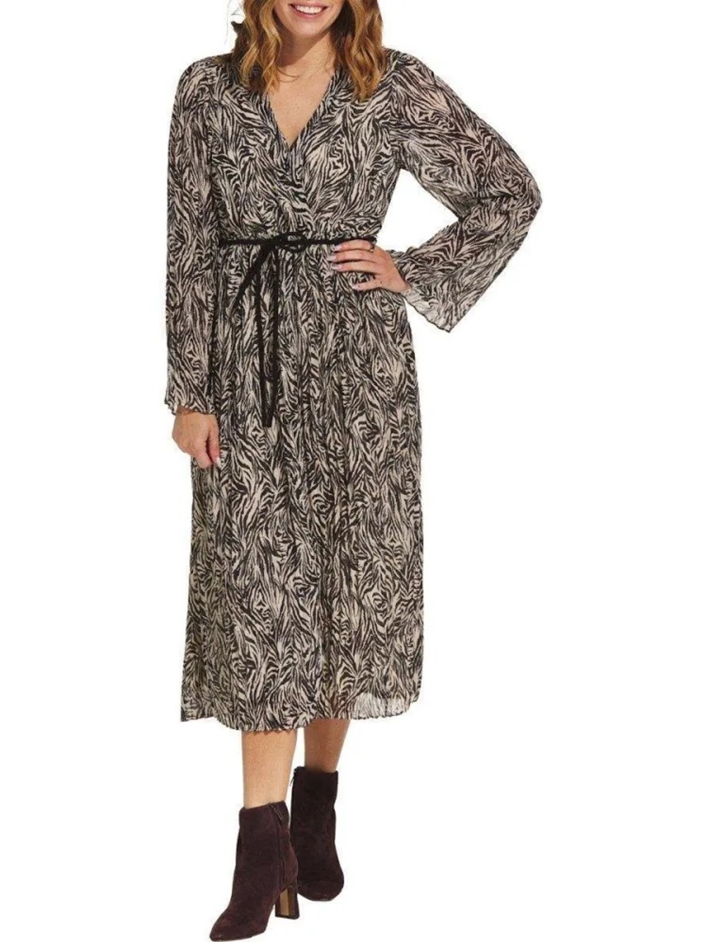 Dress Forum Black and White Printed Midi Dress with Tie Waist